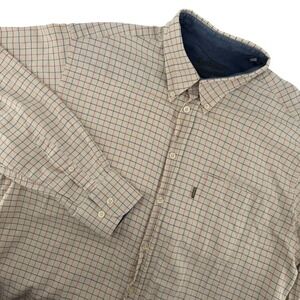 Barbour Men's L Tan Plaid Long Sleeve Button Down Casual Shirt Pocket Preppy